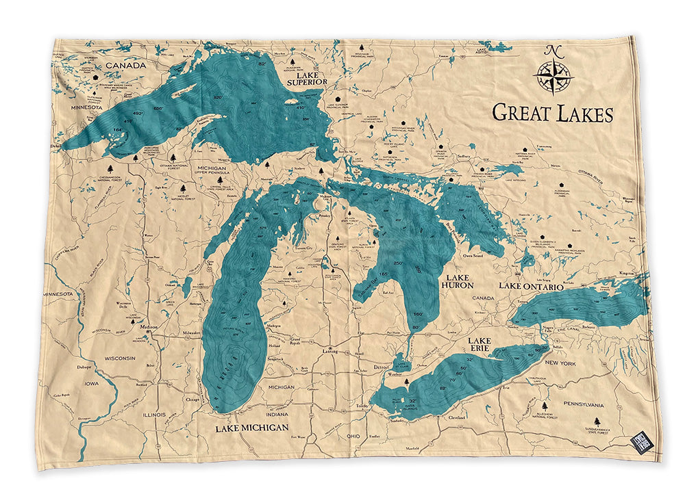 BLANKET/THROW- BURLAP- GREAT LAKES MAP – Momentum Outfitters